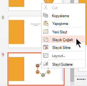 Slayda sağ tıklayıp Slaydı Çoğalt’ı seçin