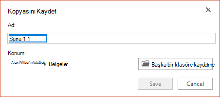 PowerPoint Online'da Kopyasını Kaydet iletişim kutusu