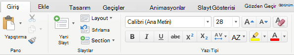 TOffice 365Office 365 aboneleri için, Mac için PowerPointMac için PowerPoint 2016 şeridindeki Giriş sekmesinde artık Metin Vurgu Rengi düğmesi var