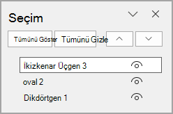 Ekleme sırasına göre üç nesnenin bulunduğu Selectio bölmesi