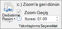 PowerPoint’te bir Bölüm veya Slayt Önizlemesi için Biçim Sekmesindeki Önizleme seçenekleri grubunu gösterir.