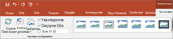 PowerPoint şeridinin Biçim sekmesindeki Önizleme Araçları’nı gösterir.