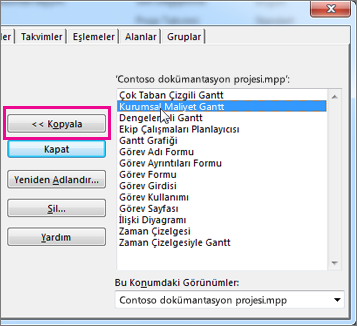 Açık durumdaki projenin öğe listesini gösteren Project düzenleyicisi.