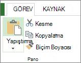 Görev sekmesinde Yapıştır düğmesi
