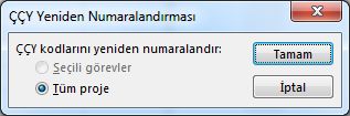 ÇÇY Yeniden Numaralandır iletişim kutusu resmi