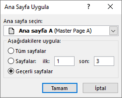 Ana Sayfayı Uygula iletişim kutusunu gösteren bir ekran görüntüsü.