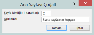 Ana Sayfayı Çoğalt iletişim kutusunu gösteren bir ekran görüntüsü.