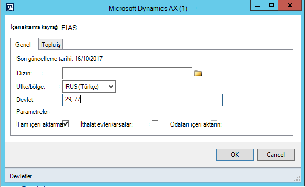 FIAS'tan tam adresler içe aktarıldı