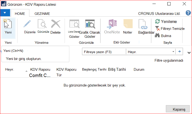 KDV Raporu Listesi penceresinin ekran görüntüsü