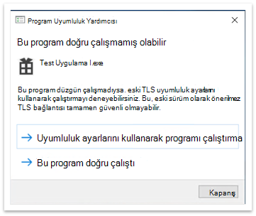 Uygulama kapatıldıktan sonra Program Uyumluluk Yardımcısı açılır penceresi