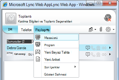 Lync Web App Paylaş menüsü
