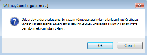 Sohbet odasını devre dışı bırakmak için onay isteyen iletişim kutusunun ekran görüntüsü