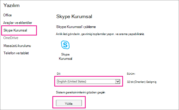 Skype Kurulum sihirbazının ilk sayfasında dilinizi seçin.