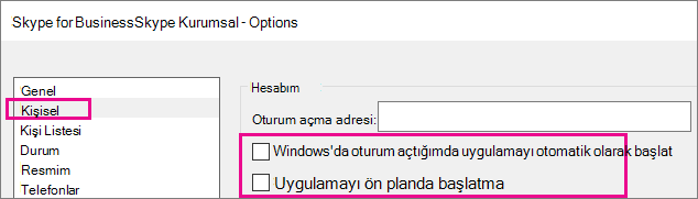 Kişisel’i seçin, ardından otomatik olarak başlatma seçeneklerini kaldırın.