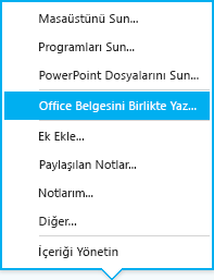 Anlık Mesajlaşma görüşmesinde, Sun menüsündeki Birlikte yazma seçeneği