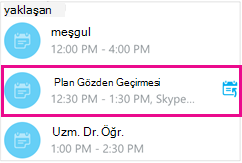 Bir toplantının vurgulandığı yaklaşan toplantılar ekranı