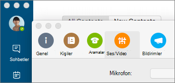 Ses/Video bölmesinin seçili olduğu Skype Kurumsal Tercihleri ekranının ekran görüntüsü.