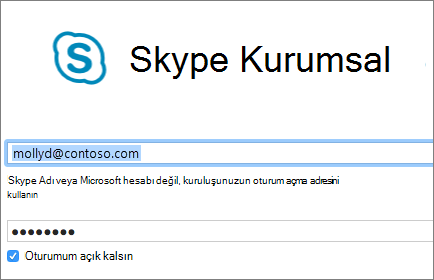 Skype Kurumsal oturum açma ekranının ekran görüntüsü.