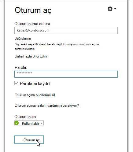 Skype Kurumsal oturum açma ekranında parolanızın girileceği yeri gösteren ekran görüntüsü.
