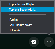Toplantı seçenekleri belirlendiğinde daha fazla seçenek menüsü