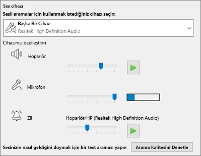 Hoparlör, mikrofon, zil gibi ses cihazlarınız için özelleştirilmiş ayarlar