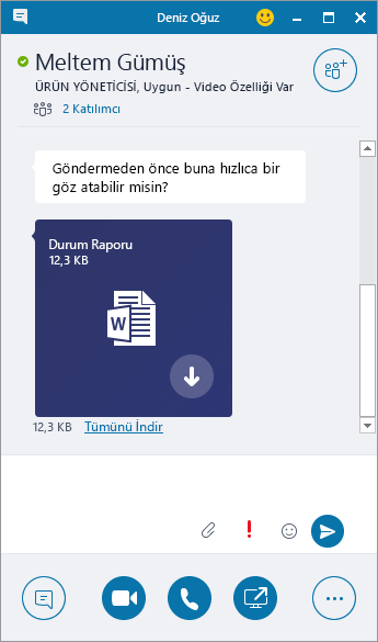Gelen bir ekin olduğu anlık ileti penceresinin ekran görüntüsü.