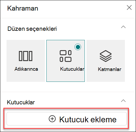 Hero web bölümü için kutucuk ekleme ekran görüntüsü