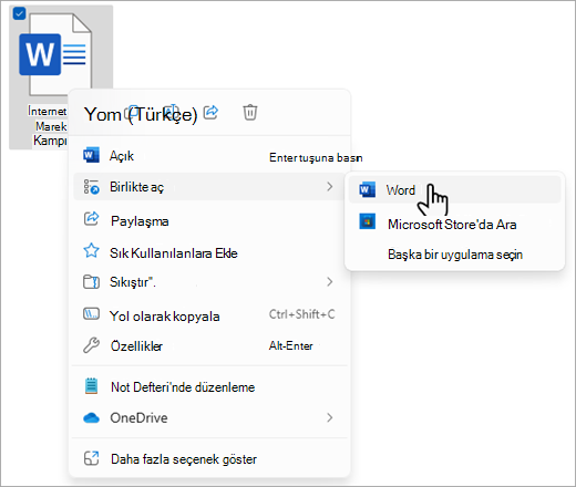 Yeni indirdiğiniz dosyayı açmak için Birlikte aç komutunu kullanın.