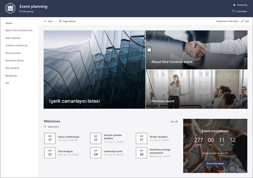 Olay planlama SharePoint site şablonunun sayfa önizlemesinin ekran görüntüsü