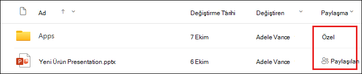 Paylaş iletişim kutusundaki Paylaşılan sekmesi