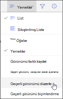 SharePoint Online'da Geçerli Görünümü Düzenle menü seçeneği