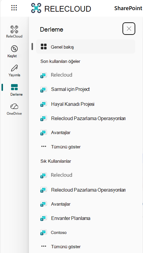 SharePoint uygulama çubuğu Derleme