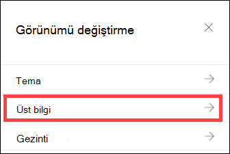 Üst Bilgi seçeneklerinin seçili olduğu görünümü değiştirme bölmesi.