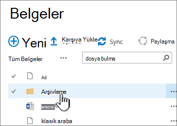 Klasörün vurgulandığı SharePoint 2016 belge kitaplığı