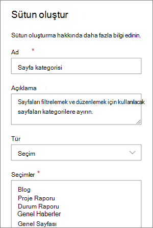 Bloglar için kategori seçimi sütunu ayarlama örneği