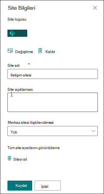 SharePoint site bilgileri bölmesi