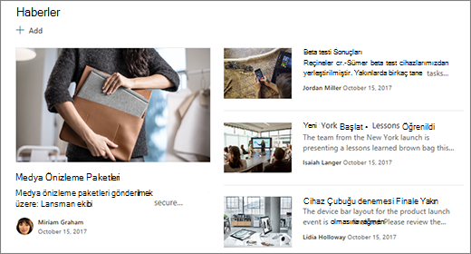 Ekip sitesinin giriş sayfasındaki yeni bölümü