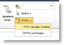 HTML Kaynağını Düzenle komutu