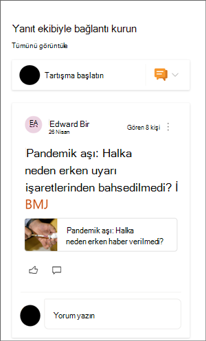 Örnek bir konuşmanın yer aldığı Yammer web bölümünün resmi.