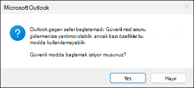 klasik Outlook güvenli mod hatası