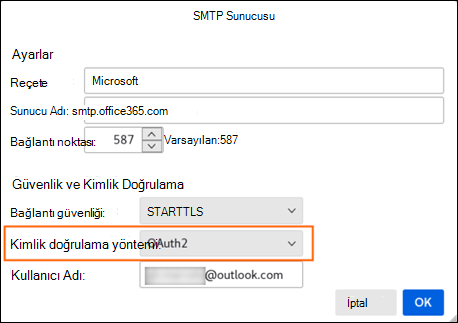 Modern kimlik doğrulama mozilla adım 2 SMTP Sunucusu