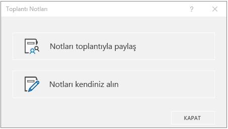 OneNote Toplantı Notları iletişim kutusu