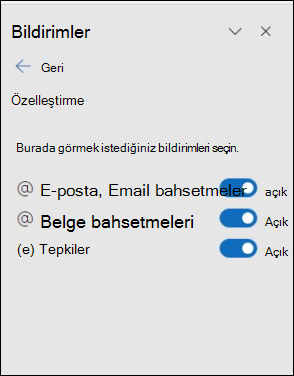 Outlook bildirim ayarları bölmesi