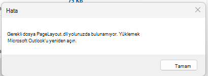 Hata iletisinin ekran görüntüsü, Gerekli dosya PageLayout.dll bulunamadı