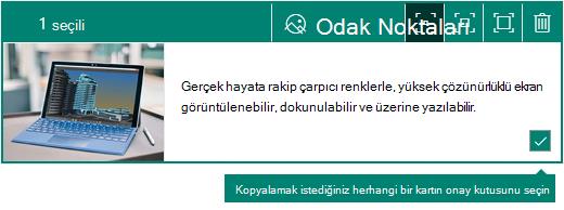 Sway kartının köşesindeki seçim onay kutusu