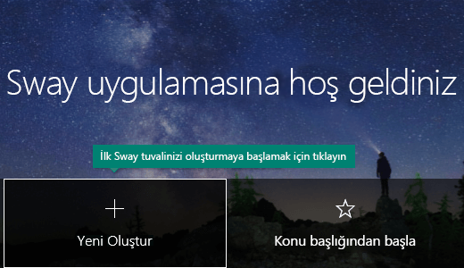Sway Tuvallerim sayfasındaki Yeni oluştur düğmesi