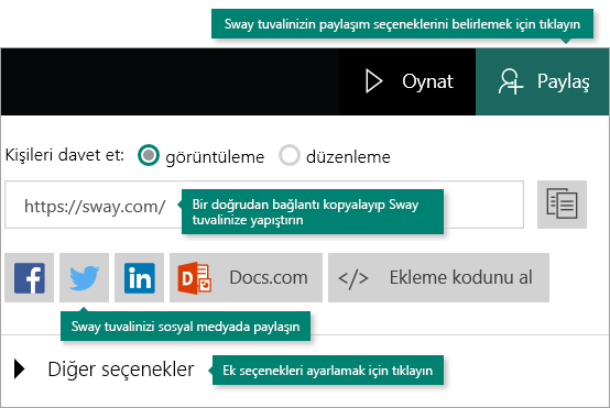 Sway’de paylaşım seçenekleri