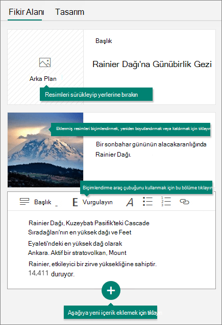 Sway İçerik Akışı sekmesi.