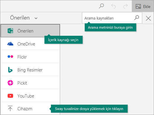 Ekle komutu ve içerik arama kutusu