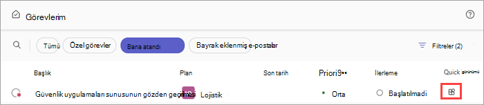 Teams'deki Planner uygulamasındaki Görevlerim'de uygulama destekli görev örneği